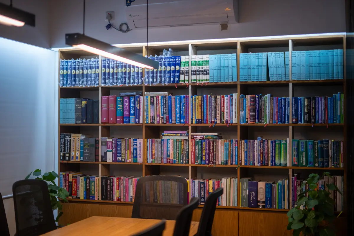 Law books lining the shelves at Avon Chambers