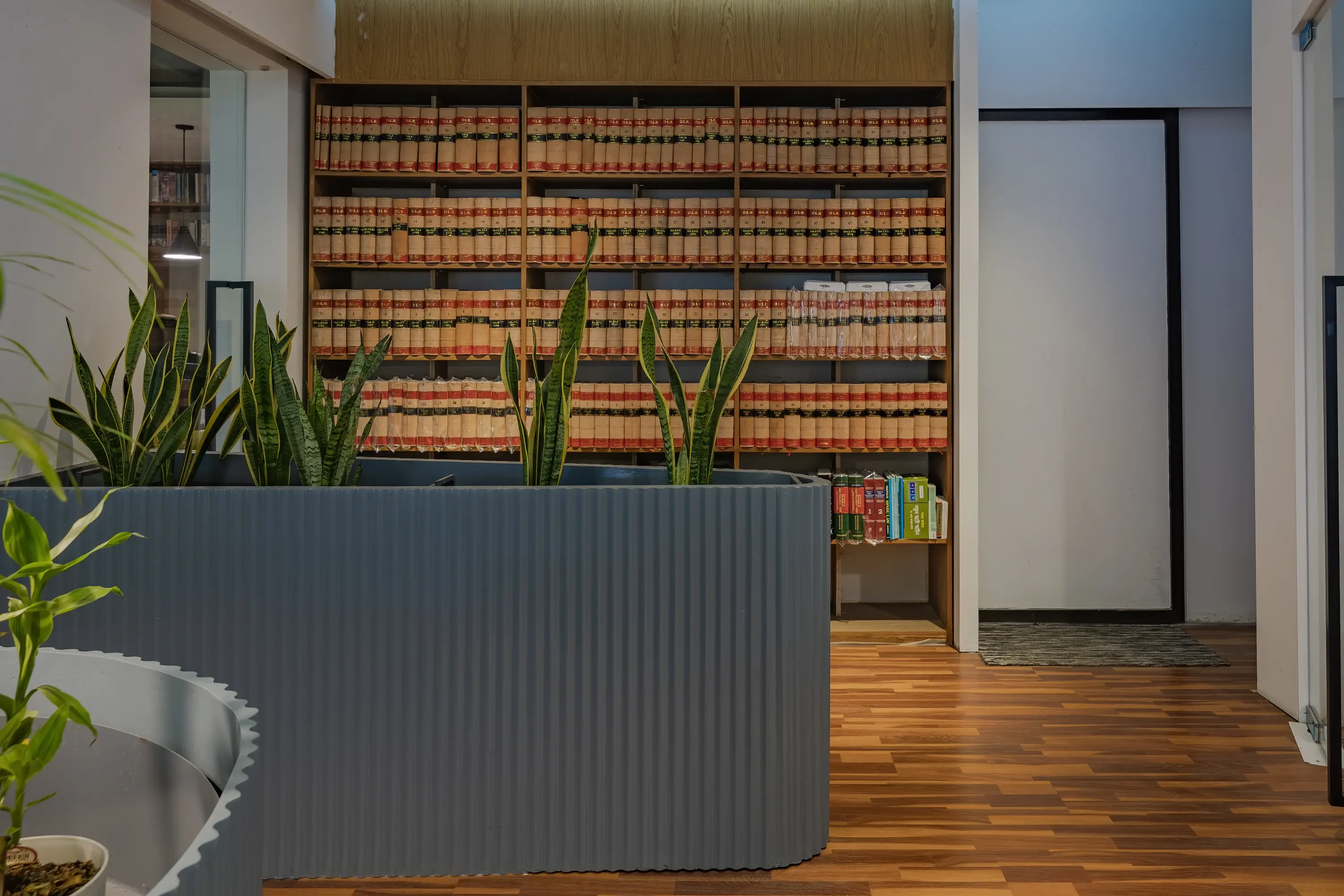 Law books lining the shelves at Avon Chambers